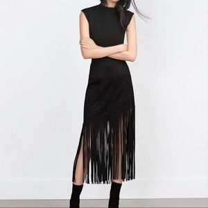 Zara Black Fringe Suede Skirt